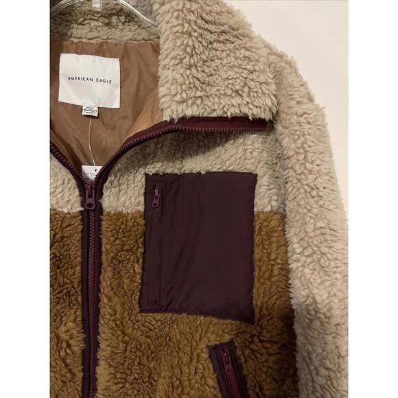 American Eagle Womens Medium Brown Full-Zip Stylish Sherpa Coat NEW! MZZ1 - Picture 6 of 9